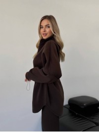 Жіноча тепла кофта на блискавці коричневого кольору 35792