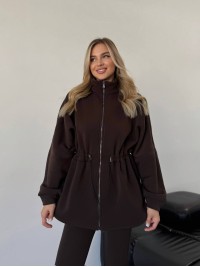 Жіноча тепла кофта на блискавці коричневого кольору 35792