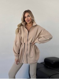 Жіноча тепла кофта на блискавці бежевого кольору 35793