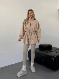 Жіноча тепла кофта на блискавці бежевого кольору 35793