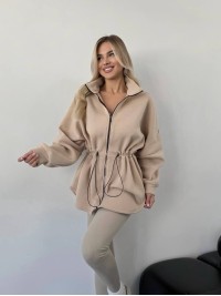Жіноча тепла кофта на блискавці бежевого кольору 35793