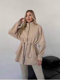 Жіноча тепла кофта на блискавці бежевого кольору 35793