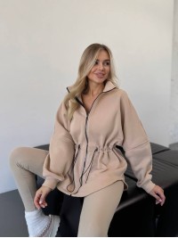 Жіноча тепла кофта на блискавці бежевого кольору 35793