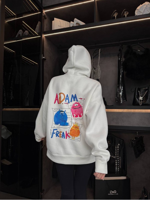 Жіноче тепле худі з малюнком молочного кольору 35794