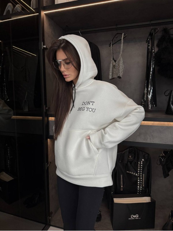 Жіноче тепле худі з малюнком молочного кольору 35794