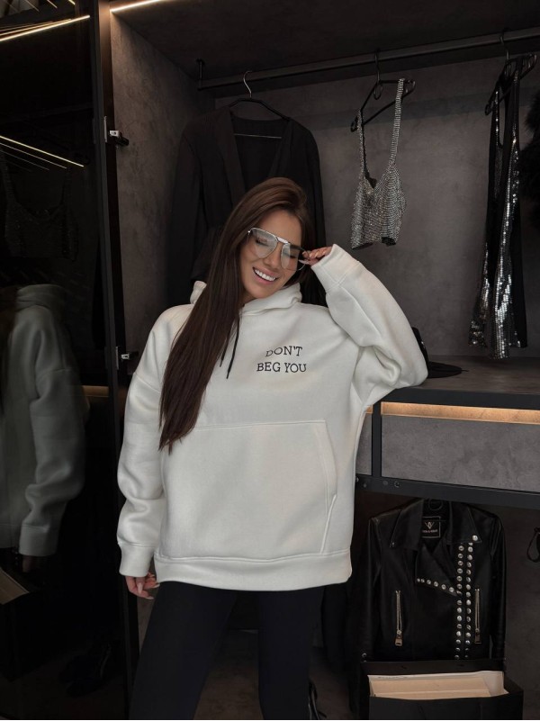 Жіноче тепле худі з малюнком молочного кольору 35794