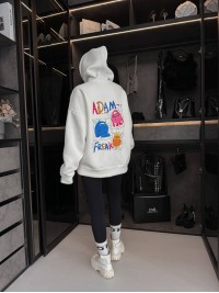 Жіноче тепле худі з малюнком молочного кольору 35794