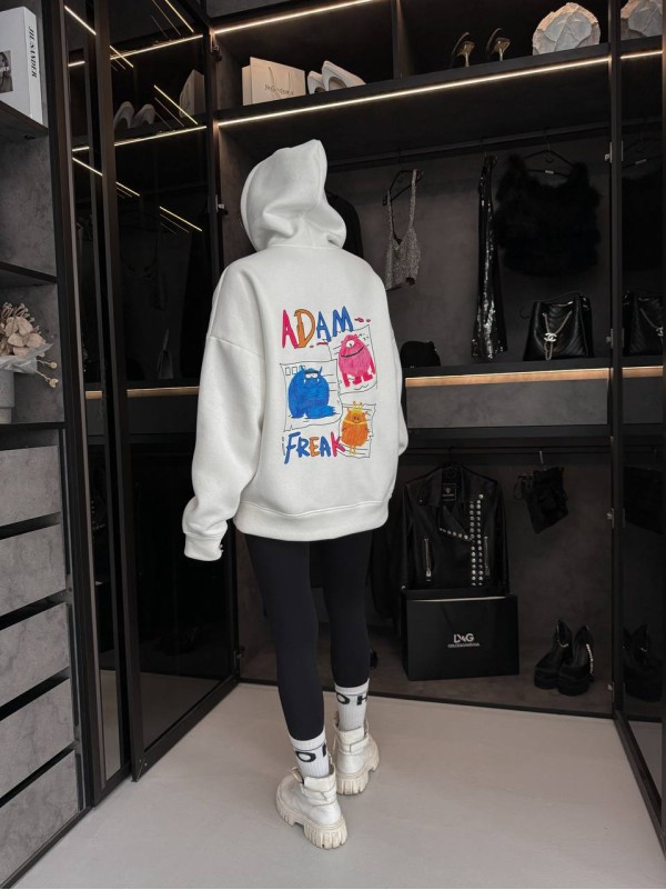 Жіноче тепле худі з малюнком молочного кольору 35794