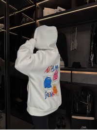 Жіноче тепле худі з малюнком молочного кольору 35794