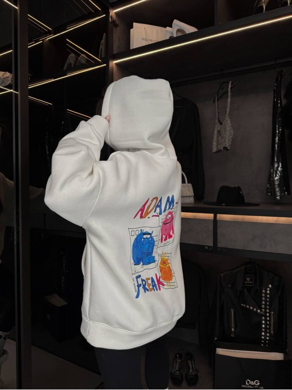 Жіноче тепле худі з малюнком молочного кольору 35794