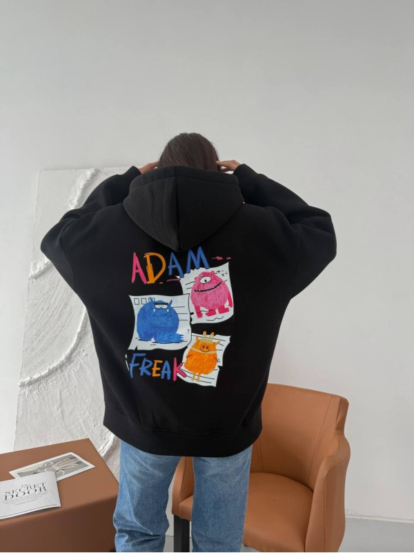 Жіноче тепле худі з малюнком чорного кольору 35795