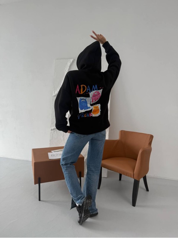 Жіноче тепле худі з малюнком чорного кольору 35795