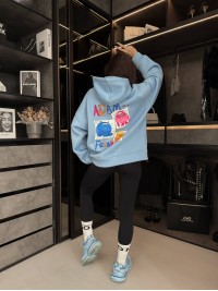 Жіноче тепле худі з малюнком блакитного кольору 35796