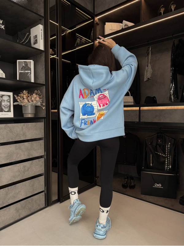 Жіноче тепле худі з малюнком блакитного кольору 35796