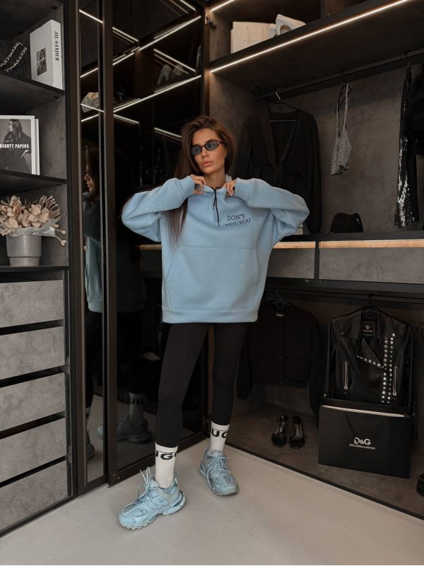 Жіноче тепле худі з малюнком блакитного кольору 35796