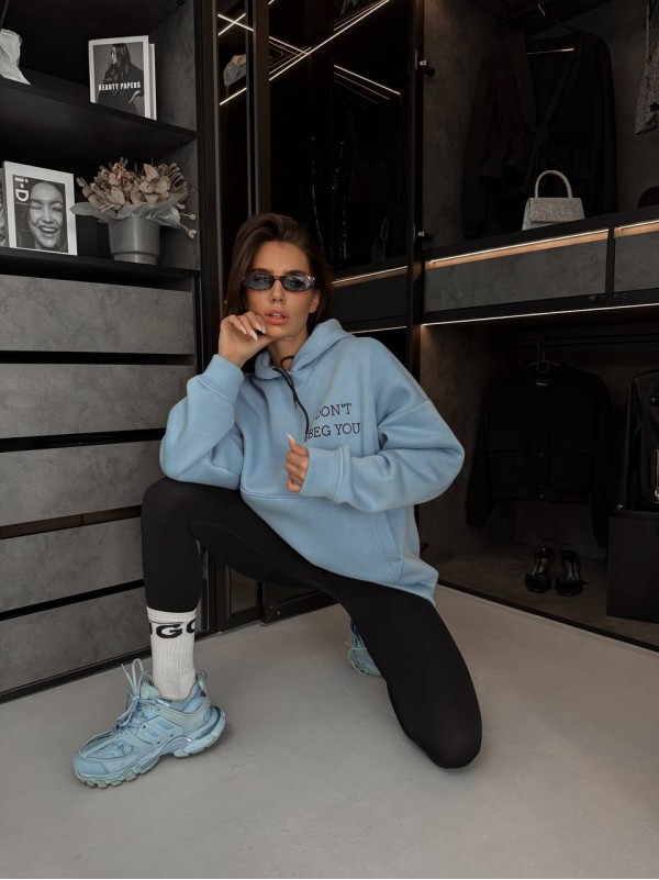 Жіноче тепле худі з малюнком блакитного кольору 35796