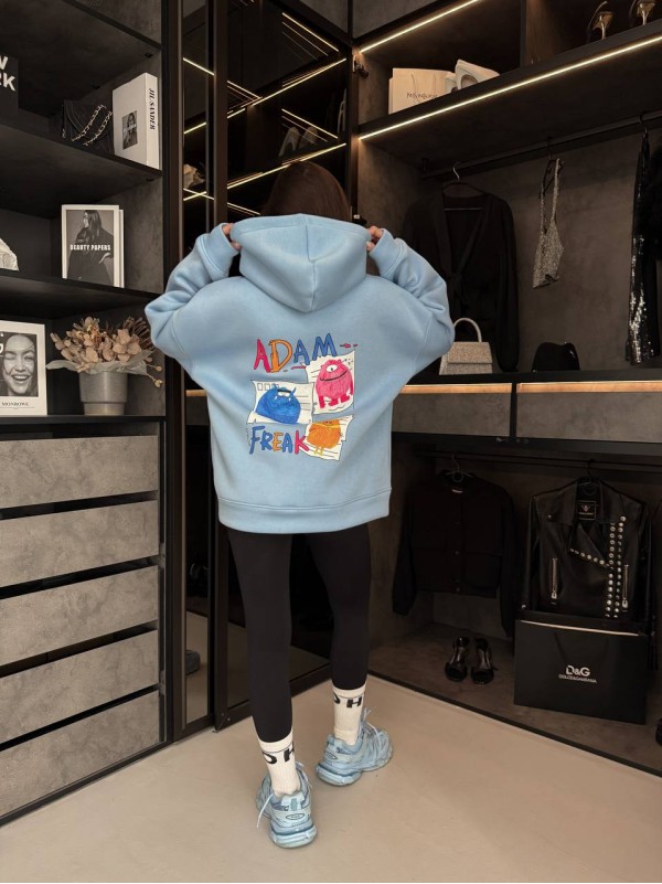 Жіноче тепле худі з малюнком блакитного кольору 35796