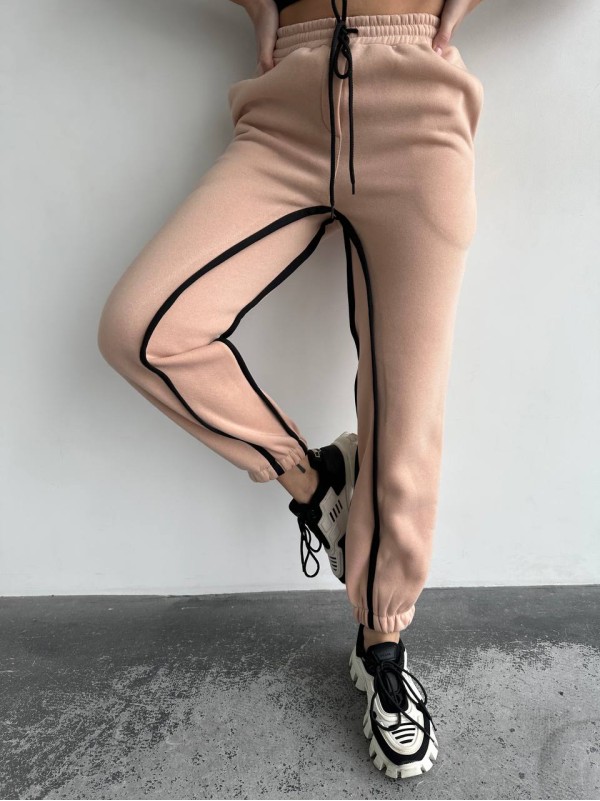 Жiночi спортивнi штани на флiсi бежевого кольору 35805