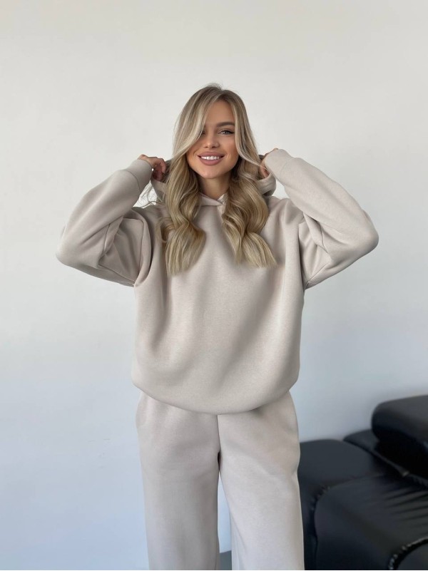 Теплий жiночий костюм з капюшоном бежевого кольору 35808