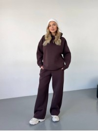 Теплий жiночий костюм з капюшоном коричневого кольору 35809