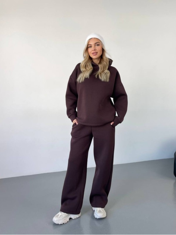 Теплий жiночий костюм з капюшоном коричневого кольору 35809