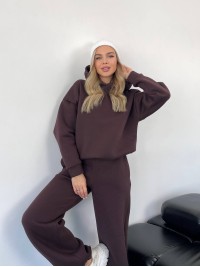 Теплий жiночий костюм з капюшоном коричневого кольору 35809