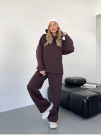Теплий жiночий костюм з капюшоном коричневого кольору 35809