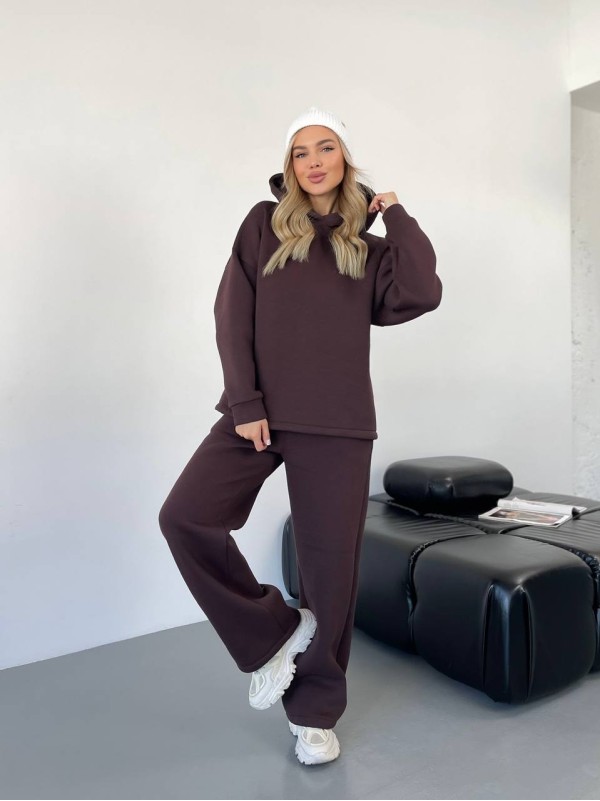 Теплий жiночий костюм з капюшоном коричневого кольору 35809