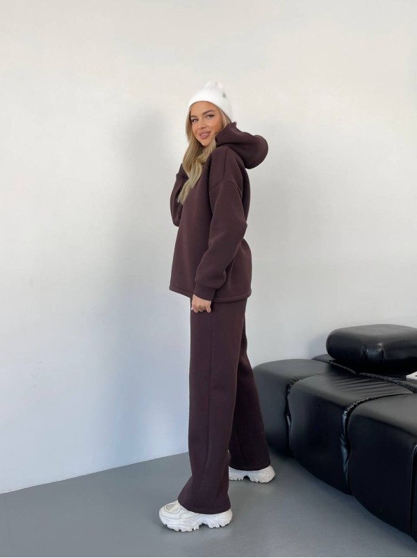 Теплий жiночий костюм з капюшоном коричневого кольору 35809