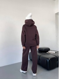 Теплий жiночий костюм з капюшоном коричневого кольору 35809