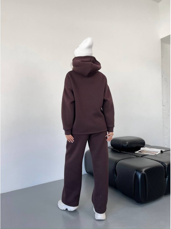 Теплий жiночий костюм з капюшоном коричневого кольору 35809