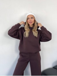 Теплий жiночий костюм з капюшоном коричневого кольору 35809