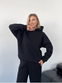 Теплий жiночий костюм з капюшоном чорного кольору 35810