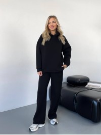 Теплий жiночий костюм з капюшоном чорного кольору 35810
