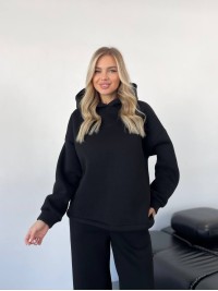 Теплий жiночий костюм з капюшоном чорного кольору 35810