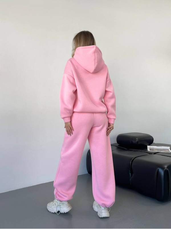 Теплий жiночий костюм з капюшоном рожевого кольору 35811