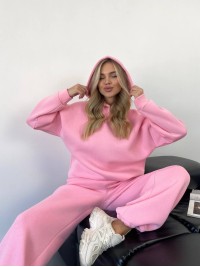 Теплий жiночий костюм з капюшоном рожевого кольору 35811