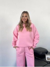 Теплий жiночий костюм з капюшоном рожевого кольору 35811