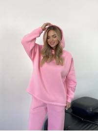 Теплий жiночий костюм з капюшоном рожевого кольору 35811