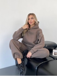 Теплий жiночий костюм з капюшоном кавового кольору 35812