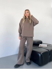 Теплий жiночий костюм з капюшоном кавового кольору 35812