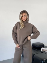 Теплий жiночий костюм з капюшоном кавового кольору 35812