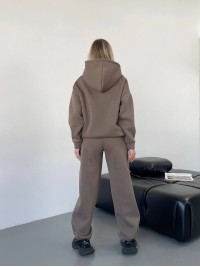 Теплий жiночий костюм з капюшоном кавового кольору 35812