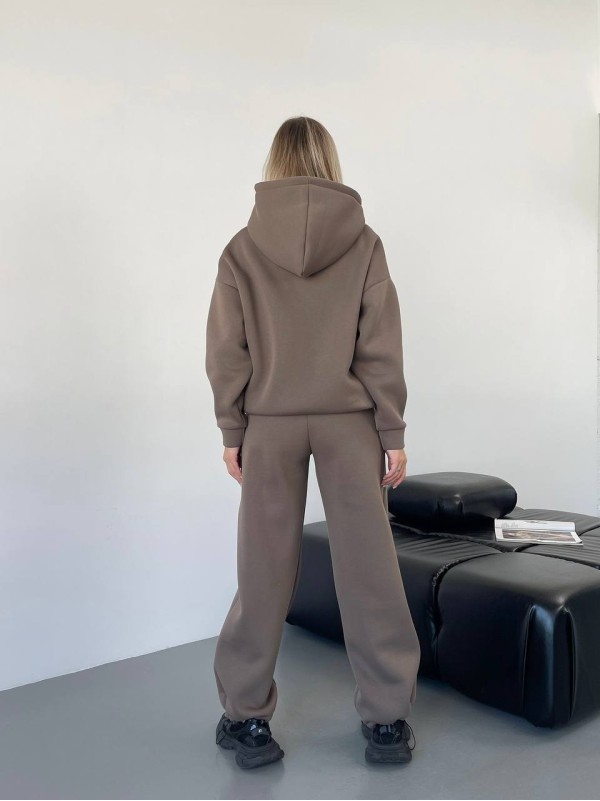 Теплий жiночий костюм з капюшоном кавового кольору 35812