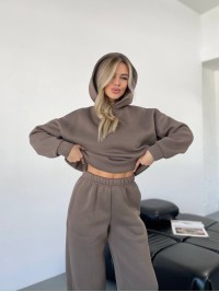 Теплий жiночий костюм з капюшоном кавового кольору 35812