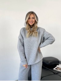 Теплий жiночий костюм з капюшоном сiрого кольору 35813