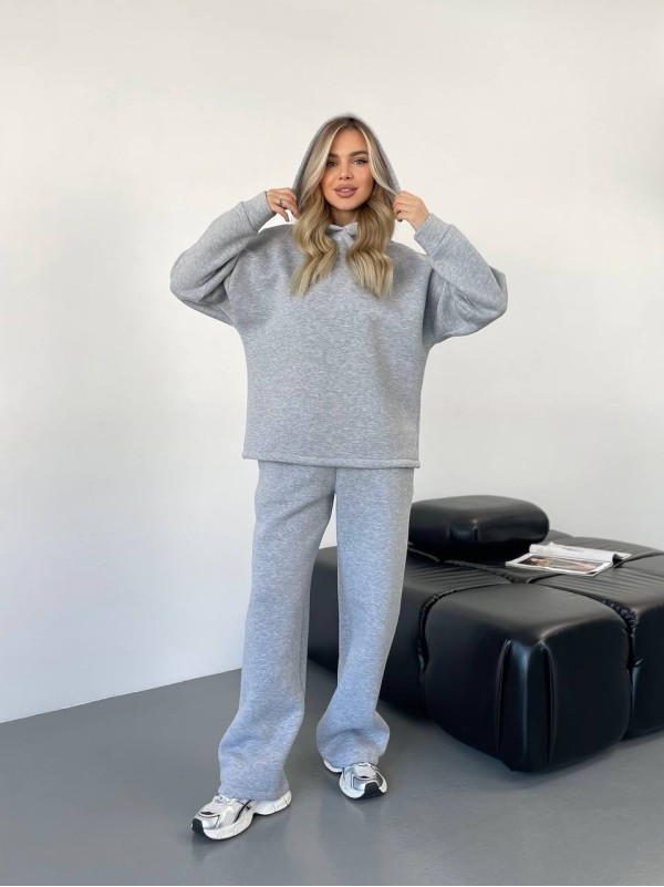 Теплий жiночий костюм з капюшоном сiрого кольору 35813