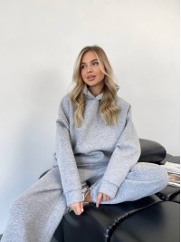 Теплий жiночий костюм з капюшоном сiрого кольору 35813