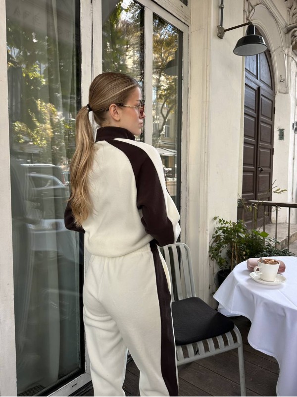 Жіночий теплий костюм з флісу молочного кольору 35815