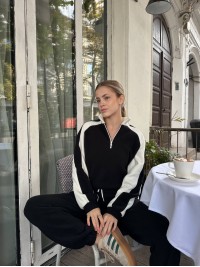 Жіночий теплий костюм з флісу чорного кольору 35816